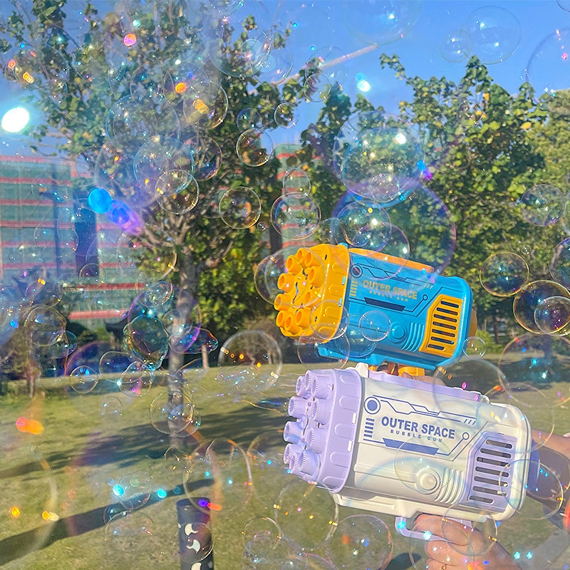 Bubble Gun Rocket 69 Holes Soap Bubbles Machine Gun Shape Automatic Blower With Light Toys For Kids Pomperos - Image 10